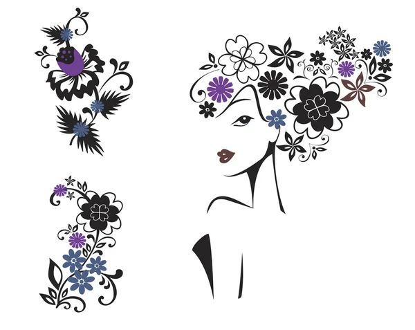Dekoratif çiçek desenleri ile kadın — Stok Vektör