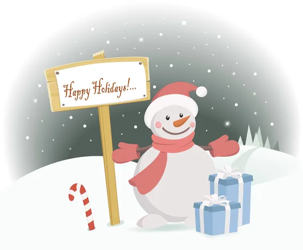 Snowman Happy Holidays — Stock Vector