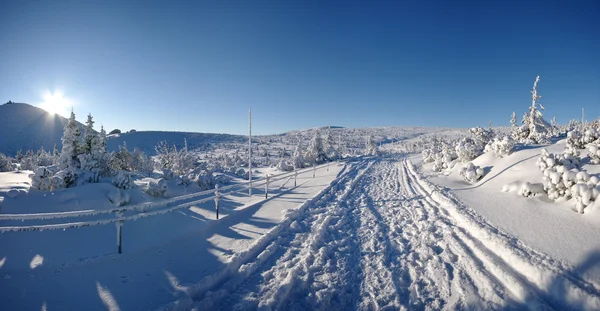 Verschneite Straße in der Nähe der Schneekoppe (Karpaten)) — Stockfoto