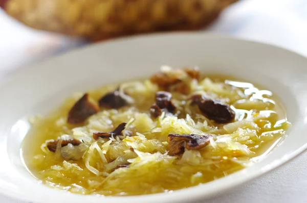 Традиционный суп из квашеной капусты с грибами — стоковое фото