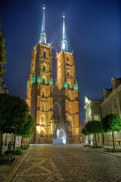 Kathedra in der Nacht in Breslau, Polen — Stockfoto