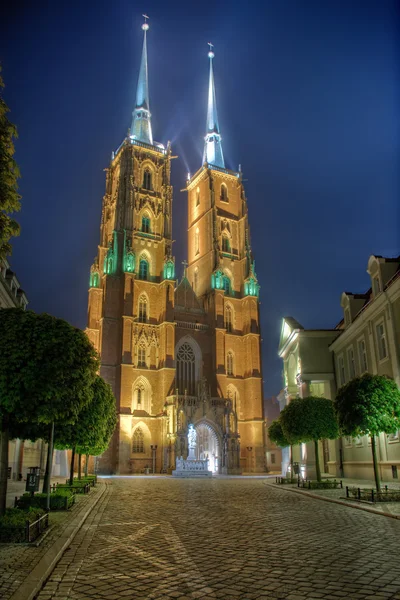 stock image Cathedra at night in Wroclaw, Poland