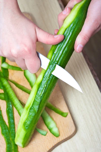 stock image Cucumber peeling in the kitchen