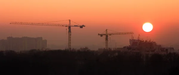 Evening scenery with two cranes — Stock Photo, Image