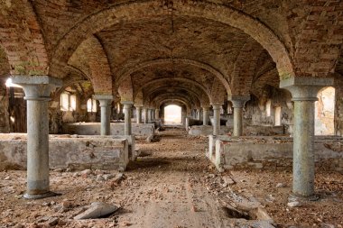 Old ruined abandoned stable with beautiful roof clipart