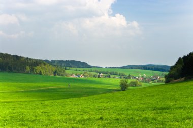 Green scenery with little village clipart