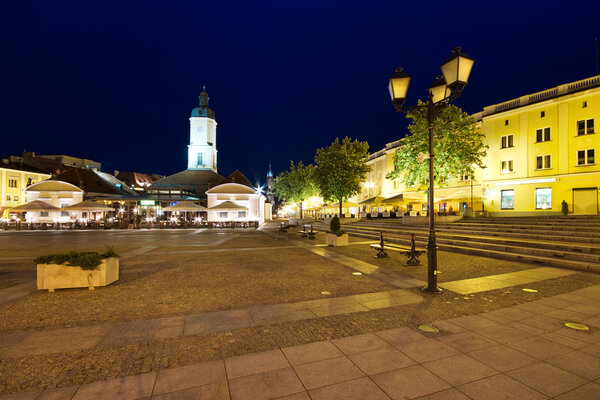 Town square in Białystok at night, Poland