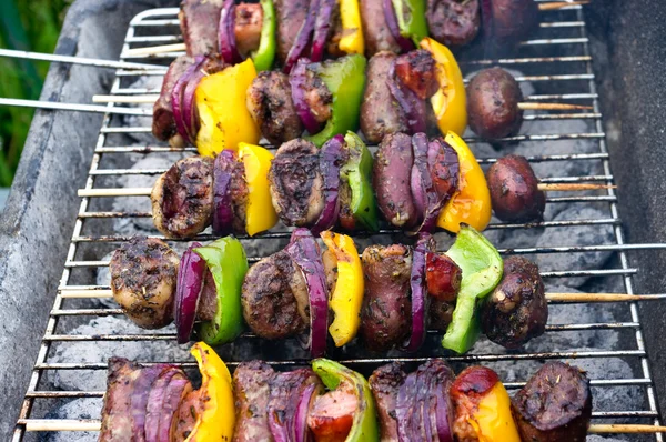 Kümes hayvanları kalpleri ile renkli kebab — Stok fotoğraf