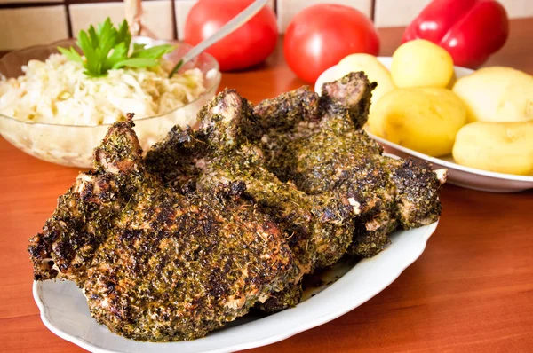 Pork chops with marjoram — Stock Photo, Image