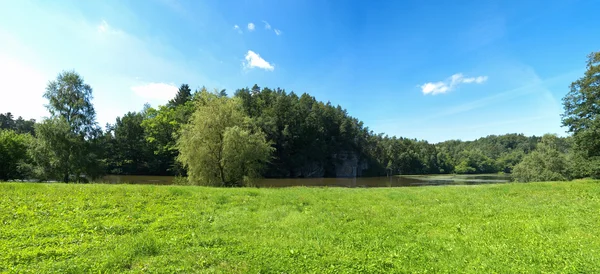 Зеленая панорама возле озера — стоковое фото