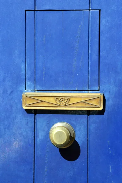 Blue door with letters slot — Stock Photo, Image