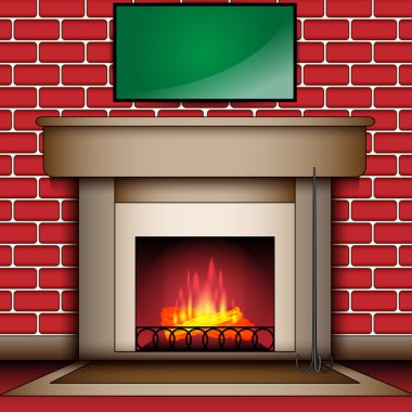 Fire Place With Blank Message Board clipart