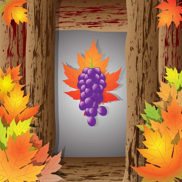 Vector herfst achtergrond met druiven en log — Stockvector