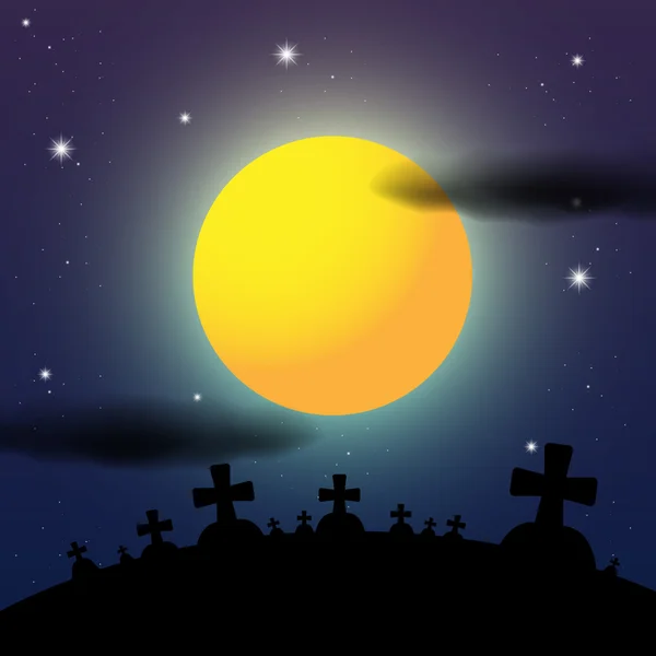 Cementerio Noche Vector Halloween Ilustración — Vector de stock