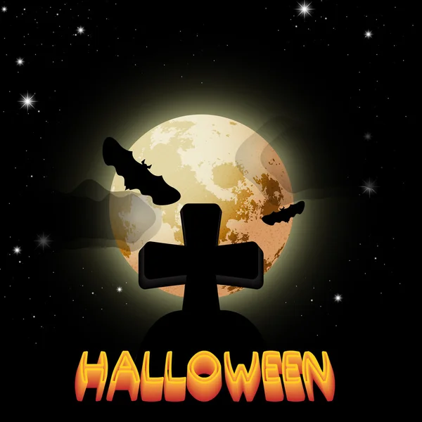 Cemitério Noite Halloween Vector Ilustração — Vetor de Stock
