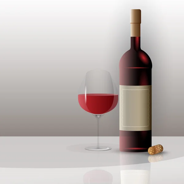 Belle Verre Vecteur de Vin et Bouteille — Image vectorielle