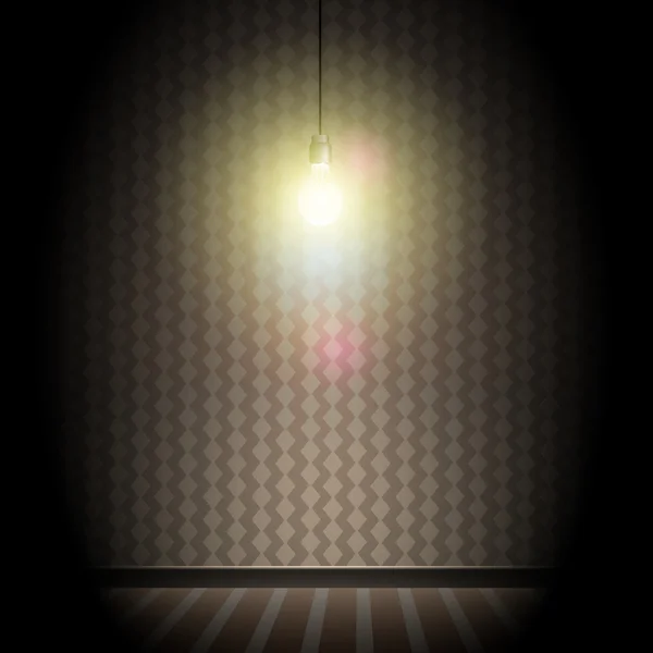 Vintage σκοτεινό δωμάτιο με φωτεινά καμμένος λάμπας φωτός — Διανυσματικό Αρχείο