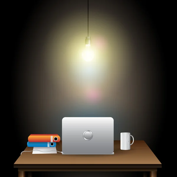 Workplace Concept Illustration in a Dark Room — Stock Vector
