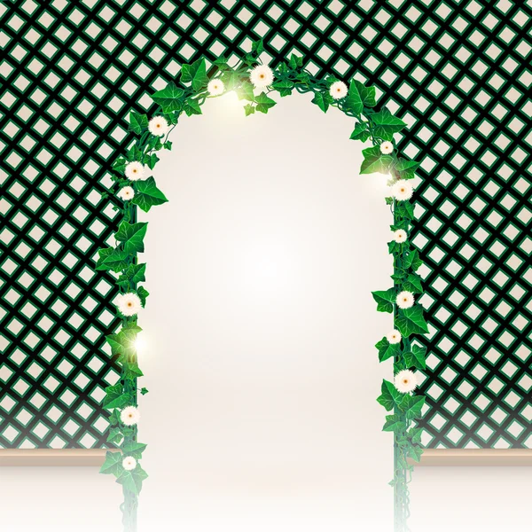 Beautiful Flower Decorated Ivy Leaf Gate — Stock Vector