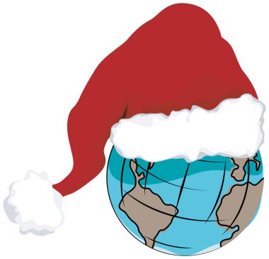 Ball of the wolrd with a Santas hat clipart