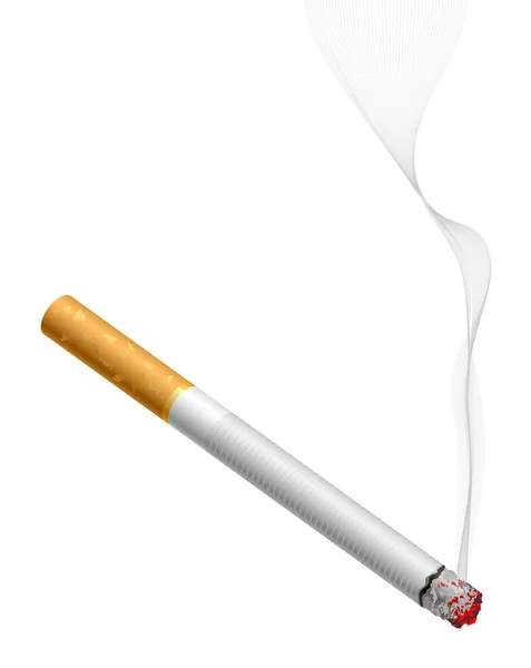 Smoldering cigarette with smoke isolated on white — Stock Vector