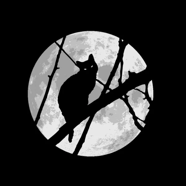 Schwarze Katze unter dem Mond — Stockvektor