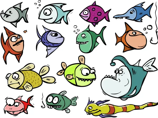 Tecknade fisk set — Stock vektor