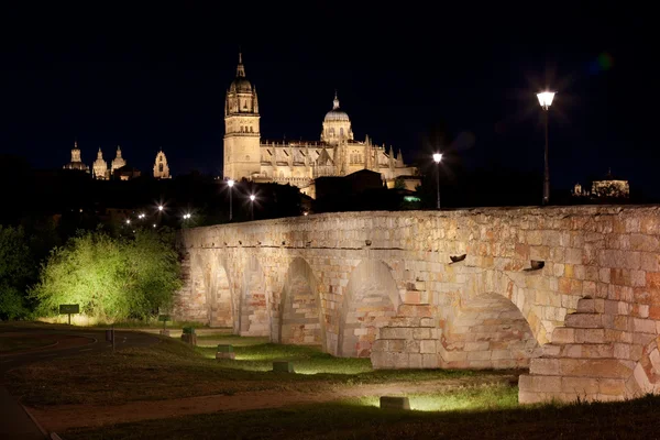Salamanca v noci, castilla y leon, Španělsko — Stock fotografie