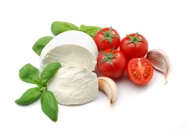 Mozzarella, basil and garlic — Stock Photo, Image