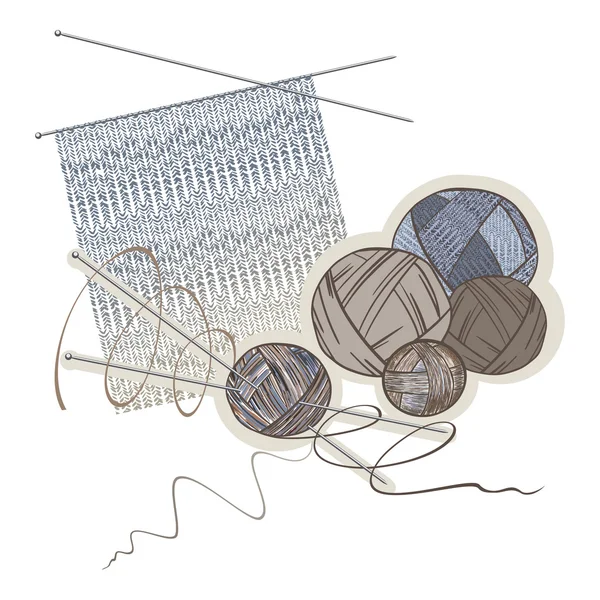 Иголки, шары из шерсти и узора для вязания — стоковый вектор