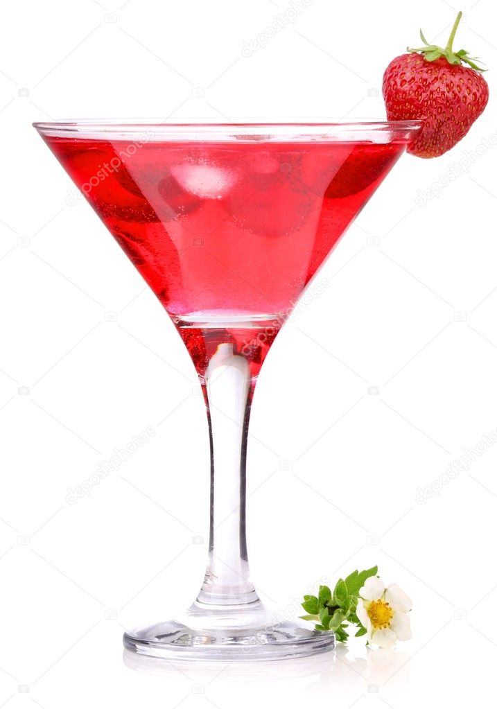 Strawberry cocktail with berry in glass