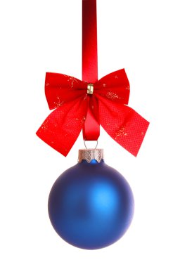 Blue decoration with bow on ribbon clipart