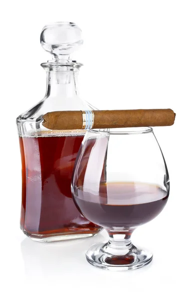 Cognac in goblet with cigar — Stock Photo, Image
