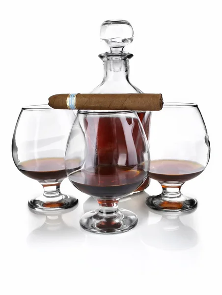 Cognac in goblet with cigar — Stock Photo, Image
