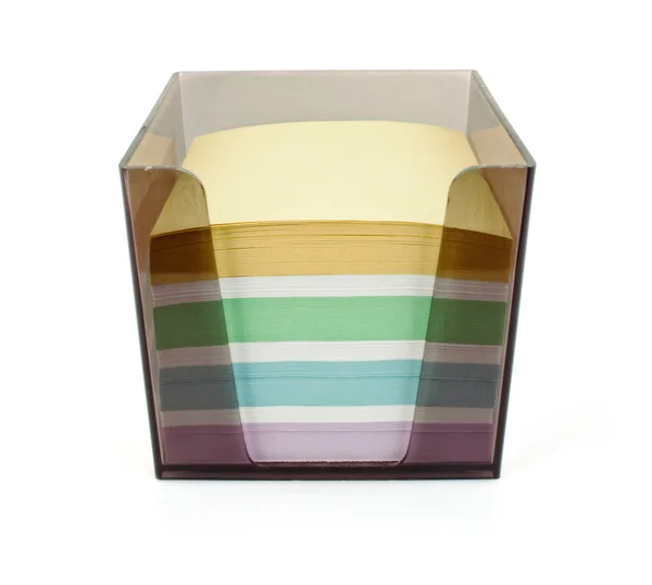 Plastový box s barevný papír pro poznámky — Stock fotografie