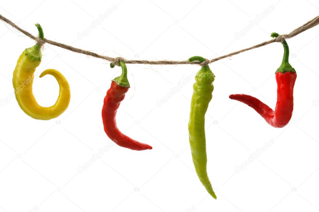 Burning pepper chili on rope