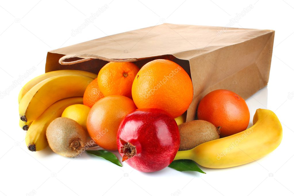 Paper bag with fresh ripe fruit