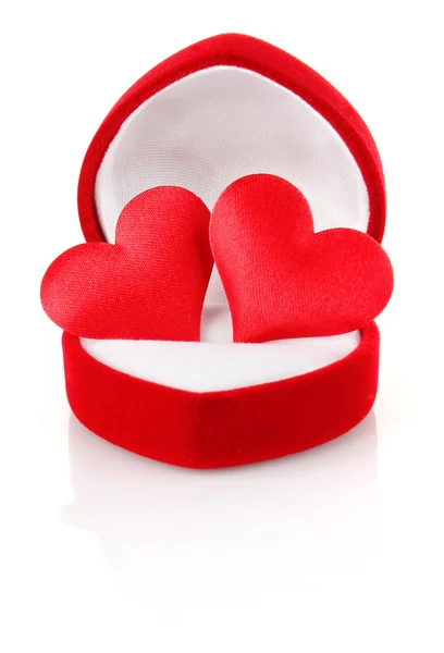 Box with pair silk heart — Stock Photo, Image