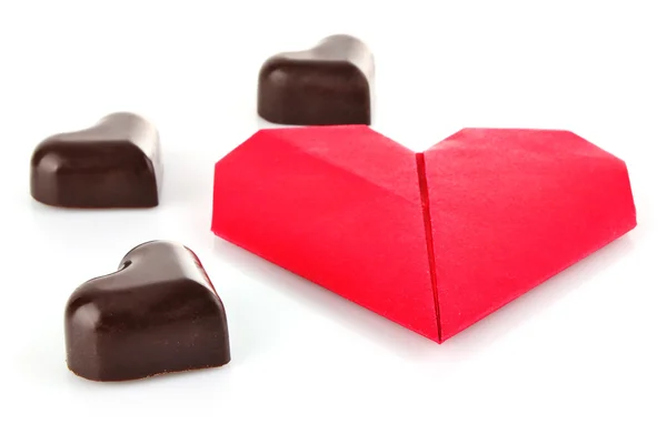 Coração de chocolate e origami — Fotografia de Stock