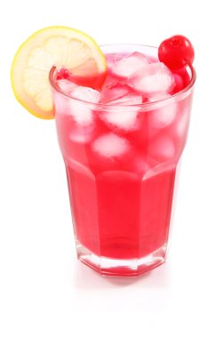 Cherry cocktail with ice and lemon in glass clipart