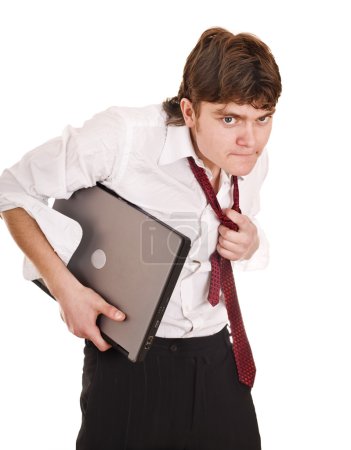 Homme d'affaires avec ordinateur portable en crise .