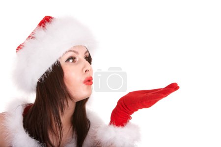 Noël fille dans santa chapeau.
