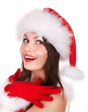 Noël fille dans santa chapeau.