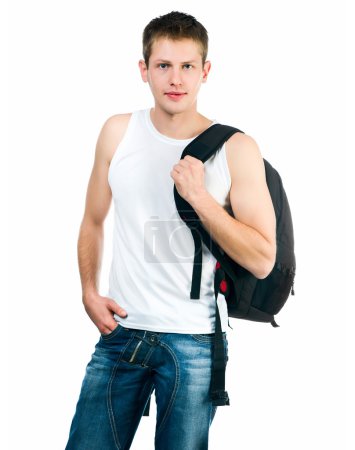 Joli jeune homme sur fond blanc 