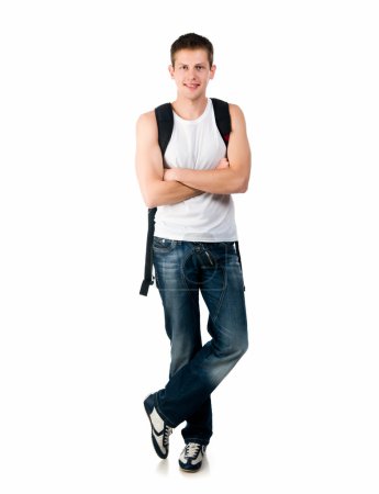Joli jeune homme sur fond blanc 