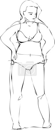 Croquis d'une fille en maillot de bain à la plage 