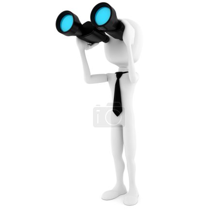 Homme d'affaires 3d tenant un binoculaire à la recherche d'opportunités 