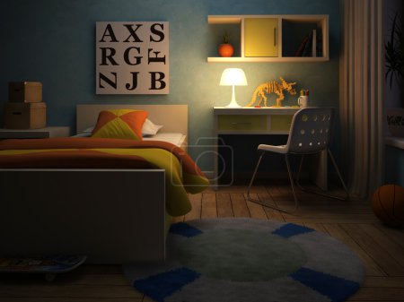 Intérieur de la chambre d'enfant dans la nuit 
