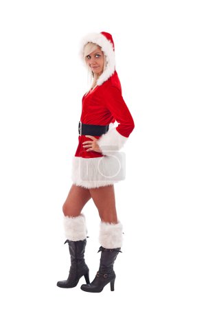 Femme portant le costume clause Père Noël 