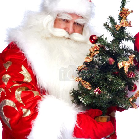 Thème de Noël : Père Noël tenant l'arbre de Noël et son sac 